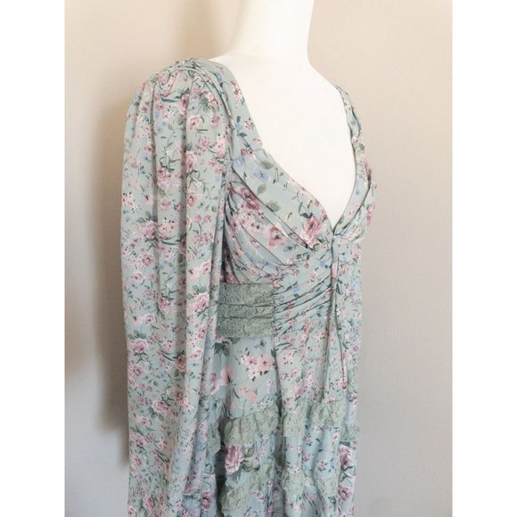 Altard State Aderny Floral Print Long Sleeve Mini Dress With Ruffle Hem & Open B - Picture 4 of 12